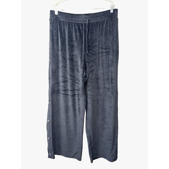 Victorias Secret Velour Track Pants XL Black Glam Rhinestone Y2K Wide Leg Lounge - Picture 1 of 11